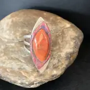 Native Navajo Red Spiny Oyster & Opal Sterling Silver Inlay Ring Size 10 12844