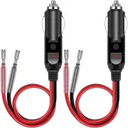12V Cigarette Lighter Male Plug Adapter with LED Light and 15A Fuse - 2 Pack