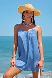 Cupshe Sky Dancer Blue Denim Mini Dress - Blue,XL