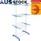 4-Tier Clothes Drying Rack with Two Wings Metal Folding Drying Rack (Blue)