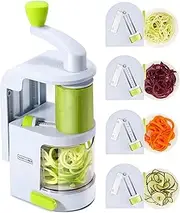 Spiralizer Vegetable Slicer (New 4-in-1 Rotating Blades) Heavy Duty Veggie Spiralizer with Strong Suction Cup Zucchini Spiral Noodle/Zoodle/Spaghetti/Pasta Maker (Free Recipe Book and Cleaning Brush)