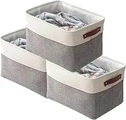 GIOD 3 Packs Foldable Storage Basket, 40x33x25cm Nursery Storage Boxes, Foldable Washable Portable Cotton and Linen Storage Basket, Suitable for Shelves, Closets, Nurseries, Homes, Offices (Grey)