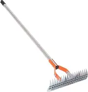 LOCADENCE Thatch Rake, 14.7 Inch Carbon Steel Dethatcher Rake, Lawn Grass Rake with Handle, Robust Lawn Dethatcher Rake, Versatile Grass Grooming Rake for Cleaning Dead Grass Yard (3 Sections)