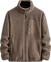 [Qolkmuiy-GJ] Men's Trendy Lambswool Fleece Jacket Stand Collar Fuzzy Warm Jackets Fashionable Versatile Everyday Wool Coat