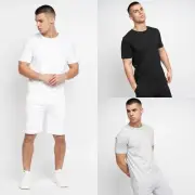 Men's Crosshatch T-Shirt Crew Neck Casual Soft Cotton Plain Summer Top