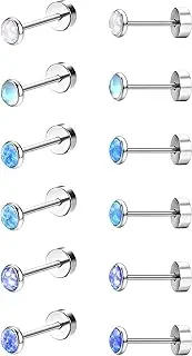[Sanfenly] G23 Titanium stud Earrings Set for Women Hypoallergenic 20G Pure Titanium Tiny Flat Back Earrings Studs for Sensitive Ears Opal Ball CZ Helix Tragus Cartilage Earrings 6 Pairs