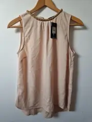 Oasis Gold Colour Bead Neckline Floaty Thin Blouse Top Size 12