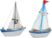Beatifufu 2Pcs Wooden Sailboat Decor Nautical Sailing Ship Models for Home Decoration Tabletop Ornaments for Nautical Theme Parties and Events