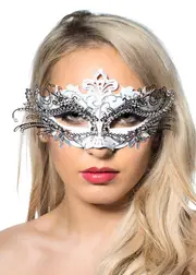 Metal Overlay White Glitter Masquerade Mask