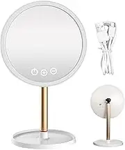 Led Light Mirror,Dimmable Lighted Travel Mirror | 3 Lighting Modes, Rechargeable Make Up Supplies, Round Desk Ornament for Home, Studio, Travel