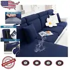 Elastic Waterproof Sofa Cover in Navy - Stretchy Jacquard for L Shape Couches