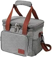 Lunch Bag for Women Men, Large Insulated Adult Lunch Box Leakproof Lunchbox Cooler Bag for Work Picnic Beach (Black White Stripe)