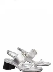 NIB Tory Burch Eleanor Two-Band Medallion Slingback Sandals silver 8.5