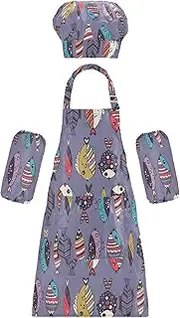 AIXIWAWA Kids Apron Chef Hat Set, Child Kitchen Bib Aprons Adjustable for Cooking Baking Painting (Cartoon Fishes)