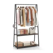 Costway 171cm Clothes Rack w/2 Shelves & S Hooks Coat Stand Hanger Closet Garment Dryer Brown