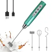 Green Handheld Milk Frother Wand for Coffee, Rechargeable Whisk with 3 Heads ...