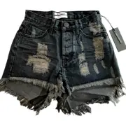 One Teaspoon Size 25 Fox Black High Waist Destroyed Bonita Jean Shorts - New