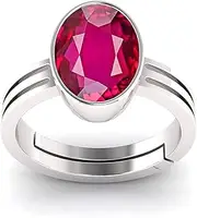 [Akshita gems] 6.00 Ratti Ruby (Manik/Manikya/Maneek) Gemstone Panchdhatu White Silver Plated Ring for Astrological Purpose {Lab - Teseted}, Natural Burma Ruby Manik Gemstone Ring, Ruby