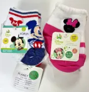 NEW 6 PAIRS MICKEY & MINNIE MOUSE FOLD-OVER NON SKID SOCKS SIZE 6-12M NS214