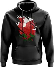 [Purple Print House] Wales Rugby Gifts, Wales Flag Torn, Welsh Gift, Hoodie with Front Pocket, Welsh Hoodie