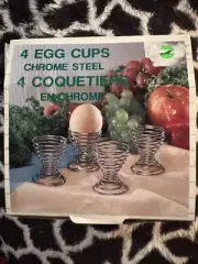 VTG NOS Set of 4 Stylish Chrome Spiral Egg Cups - Never Used. IN ORIGINAL BOX!
