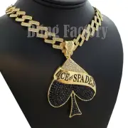 Ace of Spades Pendant & 18" Full Iced Prong Miami Choker Cuban Hip Hop Necklace