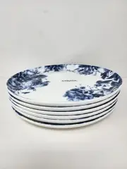 Set Of 6 Salad Plates Mikasa Pippa White Bone China Blue Floral Roses 9-3/8" New