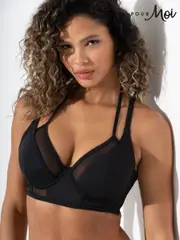 Pour Moi Black Sydney Underwired Mesh Longline Double Strap Bikini Top (W36935) | $83