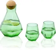 Vintage Bedside Water Carafe Tumbler Pitcher Geometry and Glass Set 1 and 2