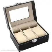 Watch Display Case Organiser with Clear Top and Leather Finish - 3 Compartments