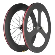 700C Carbon Track Bike Wheelset Fixed Gear Tri Spoke Wheels 88mm Rear Wheel