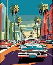 SDYJQ Paint by Numbers Car Street Scenery Kit, 16 x 20 Inch, Adults Beginner, Unisex, Acrylic, Canvas, Non-Foldable