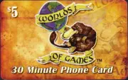 Worlds of Games - 30 Minute Phone Card - $5.00 Mint Card Features Globe & Animal