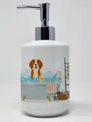 English Foxhound in Bathtub Ceramic Soap Dispenser Hand Soap Dispenser Pump