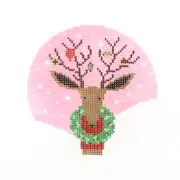 Lauren Bloch Reindeer with Wreath Ornament Handpainted Needlepoint Canvas