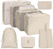 8 Pcs Set Packing Cubes Travel Cubes For Suitcase Lightweight Luggage Organizers Packing Organizers,Beige