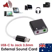 USB Type-C to 3.5mm Sound Card Audio Headphone Jack Adapter Microphone Laptop PC
