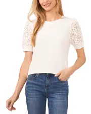 CeCe Mixed Media Puff Sleeve Top