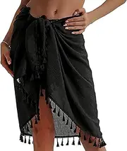 [YULOONG] Womens Beach Wrap Skirts Short Fringed Apron Sarong Chiffon Swimwear Cover Ups Sexy Bikini Wrap