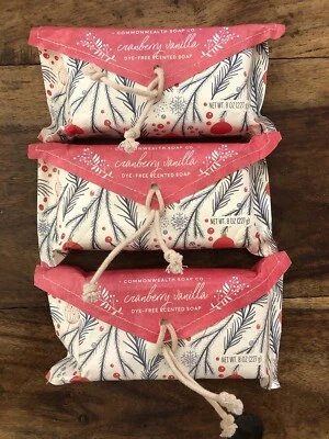 3x Pack 8oz Big- Christmas Bar Soap Cranberry Vanilla Commonwealth CST Christmas