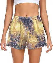 [FRODOTGV] Yellow Alpacas Women Athletic Shorts Elastic Waisted Exercise Shorts for Running Lounging Fishing Hiking S
