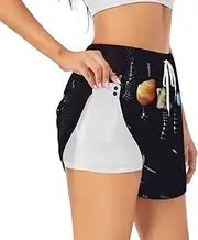 [JEJEA] Solar System Jupiter Saturn Print Summer High-Waisted Athletic Shorts Women's Running Workout Shorts, Ideal for Gym Yoga Casual