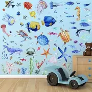 116 Pieces Ocean Wall Decals Glow in The Dark Under The Sea Fish Wall Nursery Decals Removable Peel and Stick Art for Bedroom Living Room Bathroom(Lovely Colors)