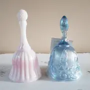 Set Vintage FENTON Art Glass Bell Blue Lily of the Valley Pink Rosalene Faberge