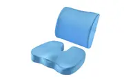 Memory Foam Seat Cushion and Lumbar Support Pillow for Office Chair Car with Adjustable Strap-Blue