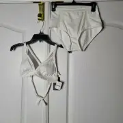 Mossimo Del Mar Camilla Bralette Bikini 2 Pc SwimWear High Waist Small White