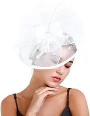 [Bigood] Women Mesh Feather Fascinators Hat Horse Racing Festival Headwear Hair Accessory