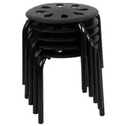 5 PACK Black Nesting Stack Stools with Metal Frame & 11.5" Height Plastic Seat
