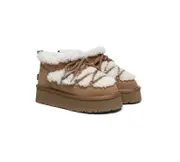 UGG EVERAU® UGG Boots Women Sheepskin Wool Ankle Platform Mini Carmen - Chestnut / AU Ladies 6 / AU Men 4 / EU 37