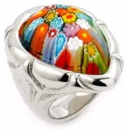 Alan K. Silver Ring Multicolor Murano Glass Faceted Pear Shape With Electroform